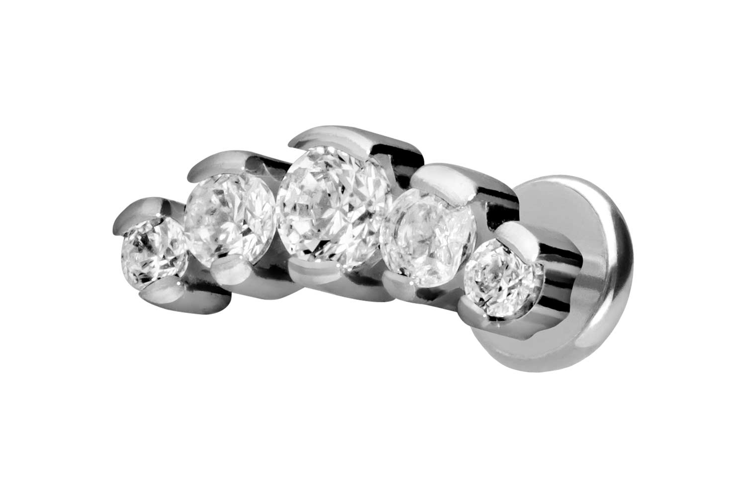 Titan Labret Piercing mit Push Fit 5 EINGEFASSTE KRISTALLE